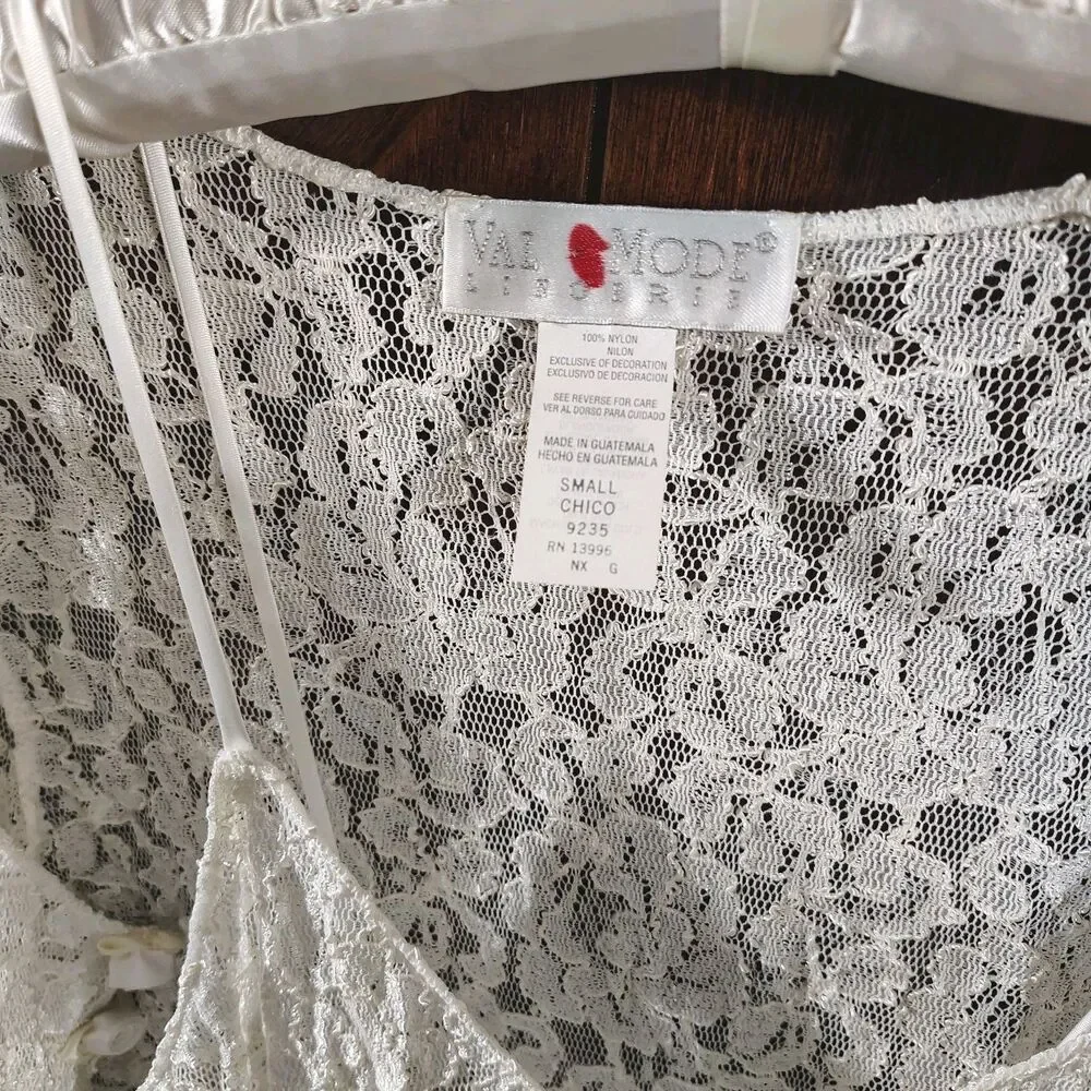 Vintage White Lace Nightgown Set Size S Sheer Robe Satin Slip Romantic Bridal - Picture 7 of 12